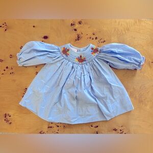 Petit Bebe Baby Girls Gingham Turkey Dress in Blue | 3M